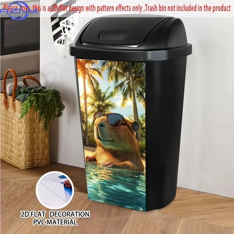 2D Stylish And Cool Sunglasses - Capybara Wearing Swim Cap - Self-Adhesive Dustbin Stickers, Size 14.57 X 32.28 Inches. Dustbi