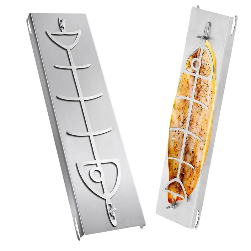 

【ALLOWANCE】Стойка для приготовления пищи, плоский держатель для лосося из нержавеющей стали 304, регулируемая по высоте, уличная посуда для барбекю для гриля рыбы