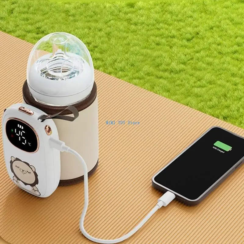 เครื่องทำความร้อนขวดไร้สาย 24BE UNISIONAL USB ชาร์จขวดอุ่นกระเป๋าปลอกหุ้ม PU
