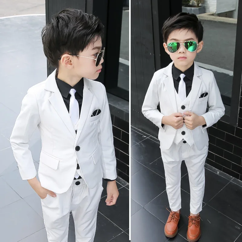 

Flower Boys White Wedding Dress Suit Formal Kids Prom Baptism Tuxedo New Children's Day Performance School Uniform Costume,H126