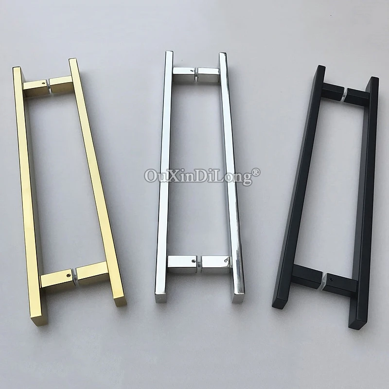 

304 Stainless Steel Square Tube Bathroom Door Handle Shopping Mall Office Building Glass Door Pulls Chrome/Black/Gold for 6~15mm