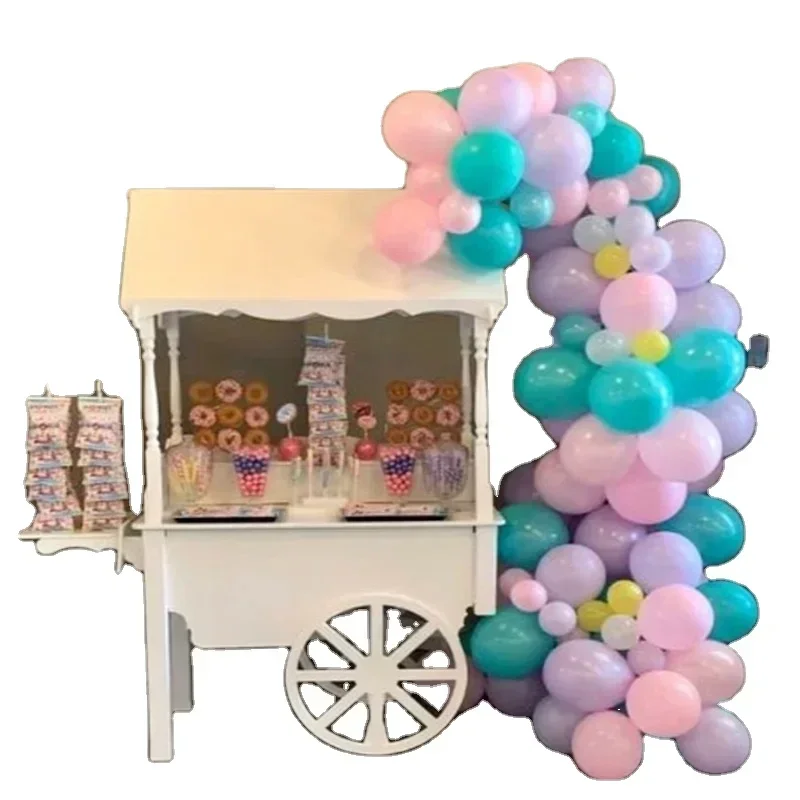 

Wedding Children's Candy Flower White Wooden Beach Wooden Transparent Plastic Candy Car Birthday Cart Foldable Display