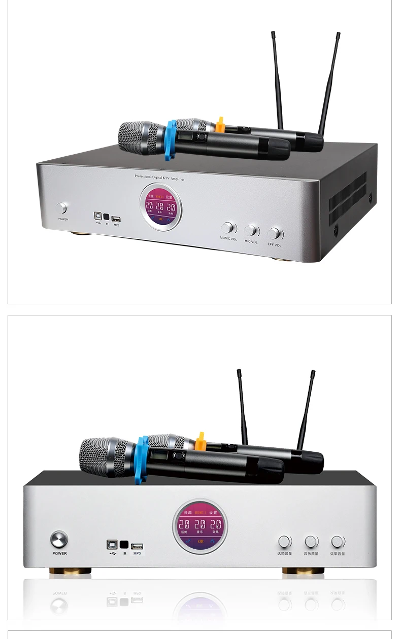 450W×2 Dual Channel Three‑in‑One Power Amplifier With Processor Wireless Microphone Home Church Party Audio Amp