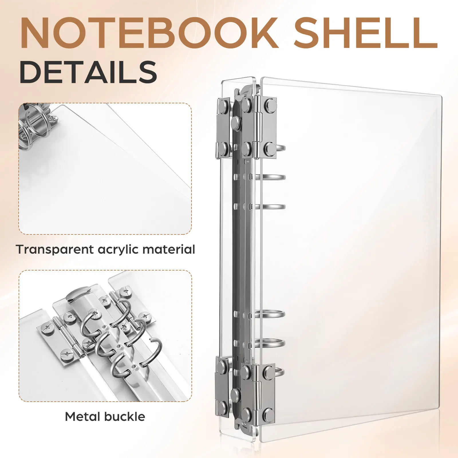 A5 Clear Acrylic Binder Cover Soft Plastic Notebook Shell Loose Leaf Ring Binder File Organizer Notebook Cover