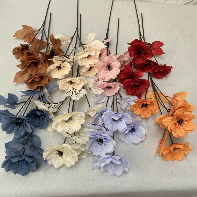 New Mallow 5 Heads Dahlia Wedding Emulational Decoration Fake Flower Wedding Road Lead Flower Arrangement Living Room Decoration