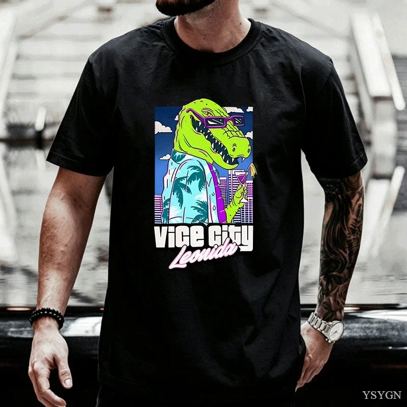 Jason Vice City Alligator Printed T-shirt Cotton Short Sleeve Round Neck Tshirts Men's Women's Streetwear Casual Tshirts Clothes