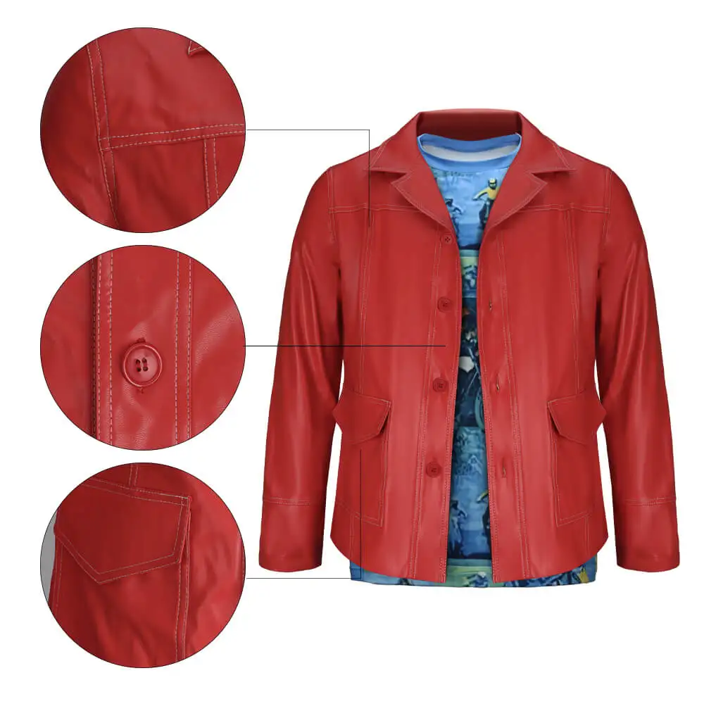 Kampf Club Tyler Durden Cosplay Kostüme auf Lager Brad Biker Lederjacke roten Mantel Hemd Brille Halloween Party Anzug