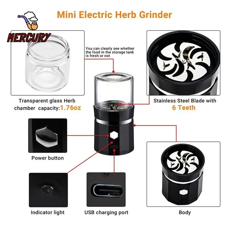 MERCURY LTQ Electric Grass Grinder High Power Tobacco Shredder Herb Grinders Stainless Steel Spice Crusher Smoking Accessories