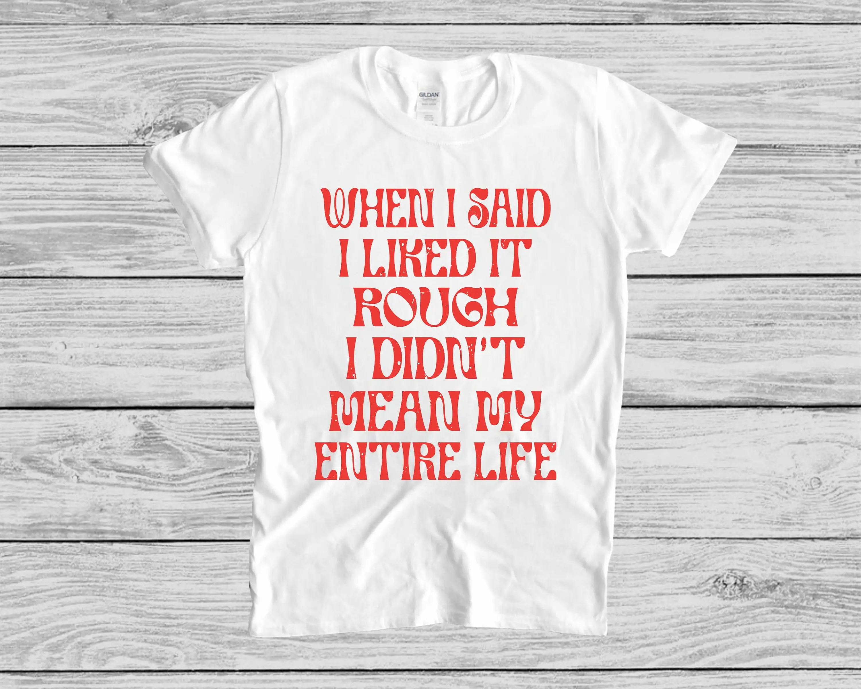 When I Said Liked It Rough Didn'T Mean My Entire Life Adult Humour T Shirt Irony Unique Gifts For Him Her