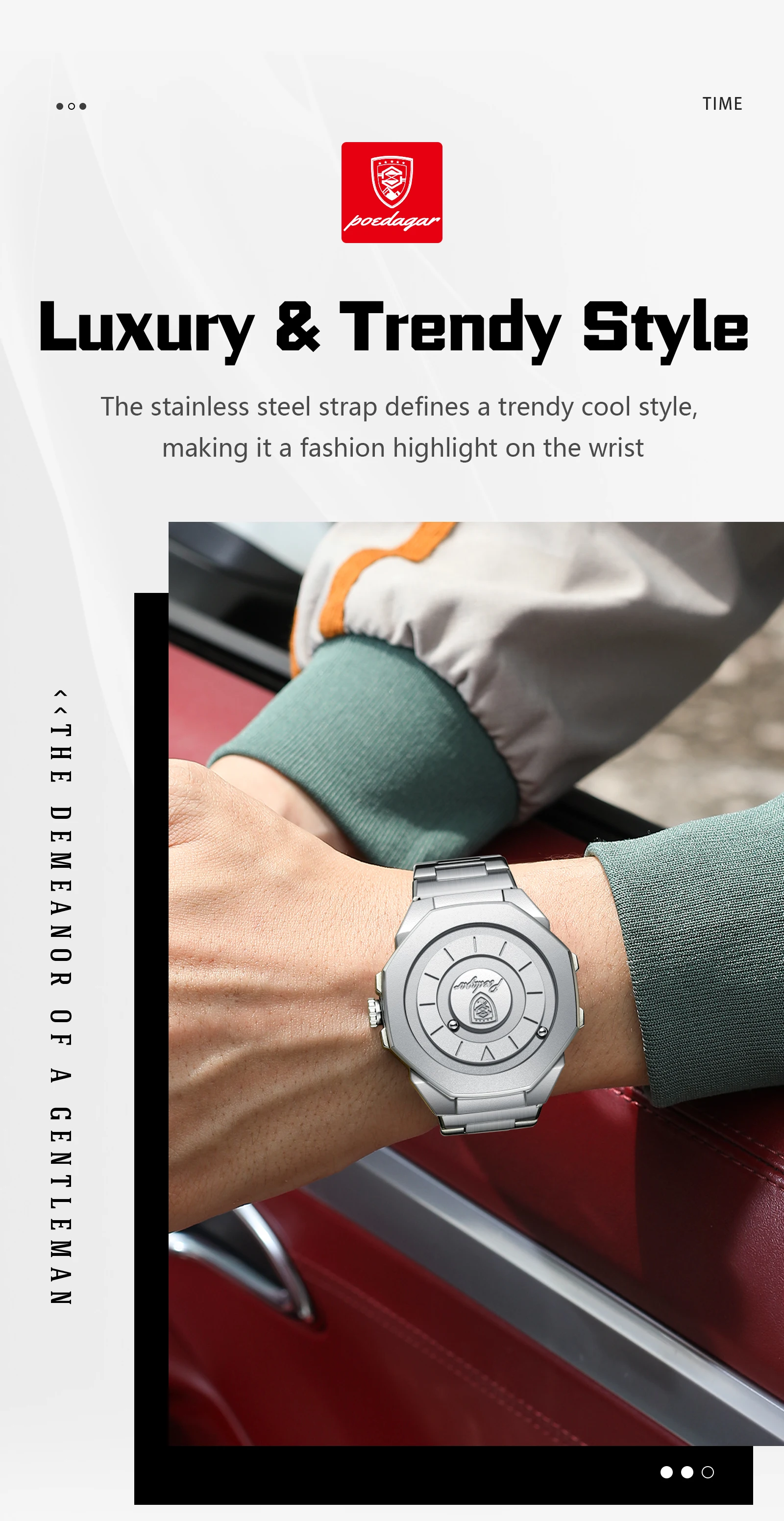 POEDAGAR Top-Mode Herren-Armbanduhr, wasserdicht, Edelstahl, Quarz, Herrenuhr, Business-Uhr mit großem Zifferblatt, Reloj Hombre – Detail 5