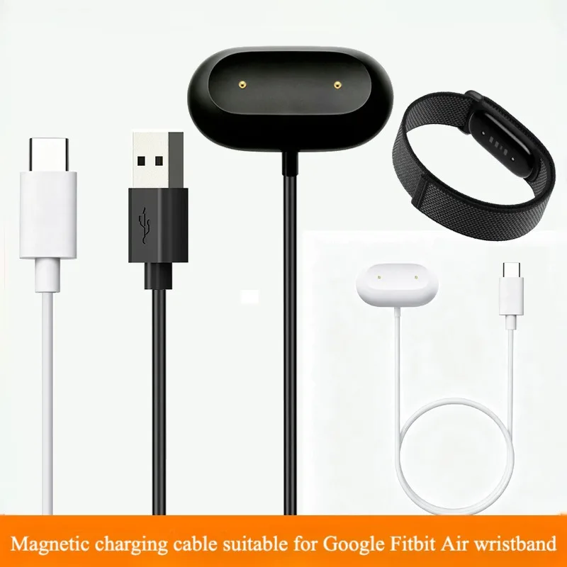 Câble de chargement magnétique Fitbit Air, cordon de chargeur USB-A et Type-C pour bracelet Google Fitbit Air, option bicolore noir et blanc