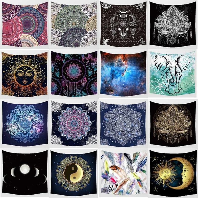 VIKAMA Bohemian Mandala Wandteppich, bunte Patchwork-Wanddecke für Schlafzimmer, Retro-Wohnzimmer-Dekoration, waschbare Wandbehänge