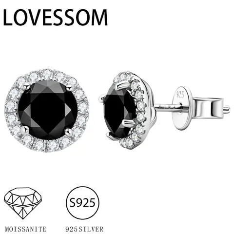 925 스털링 실버 0.5-1 캐럿 Moissanite 블랙 라운드 가방 귀걸이 패션 트렌드 기질 디자인 라이트 럭셔리 틈새 여성