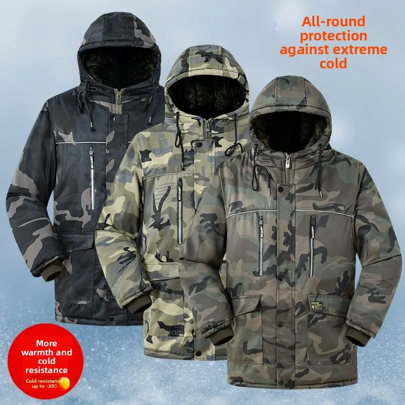 

Зимняя утепленная хлопковая куртка на флисовой подкладке, водонепроницаемая, камуфляжная, рабочая одежда, длинное пальто, спецодежда для мужчин