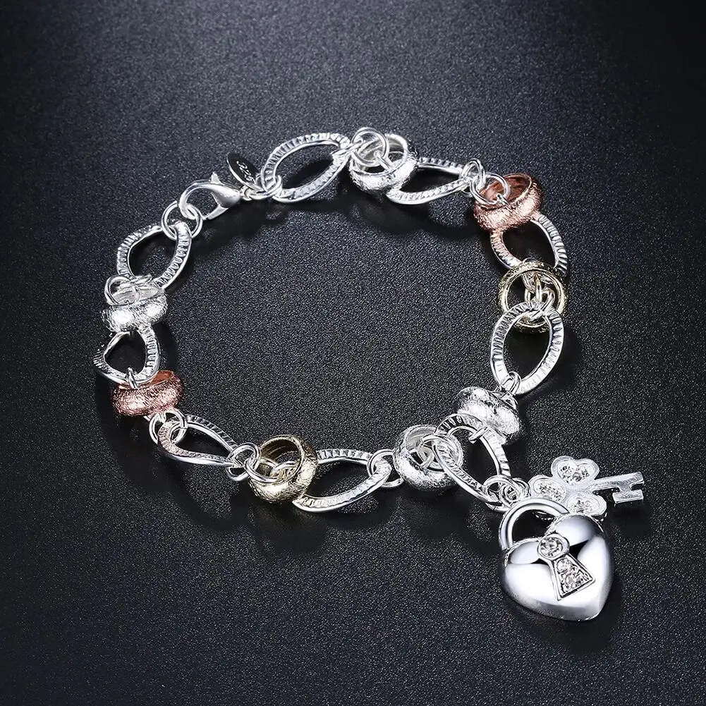 Lihong 925 Sterling Zilveren Hart Slot Klaver Bloem Aaa Zirkoon Armband Ketting Voor Vrouwen Bruiloft Verloving Charme Sieraden