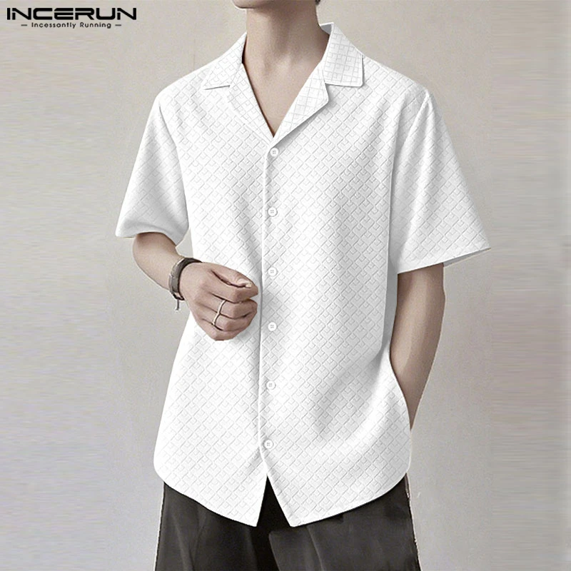 

INCERUN Men Shirt Solid Color Lapel Short Sleeve Summer Casual Men Clothing Streetwear 2025 Korean Style Male Shirts Tops S-5XL
