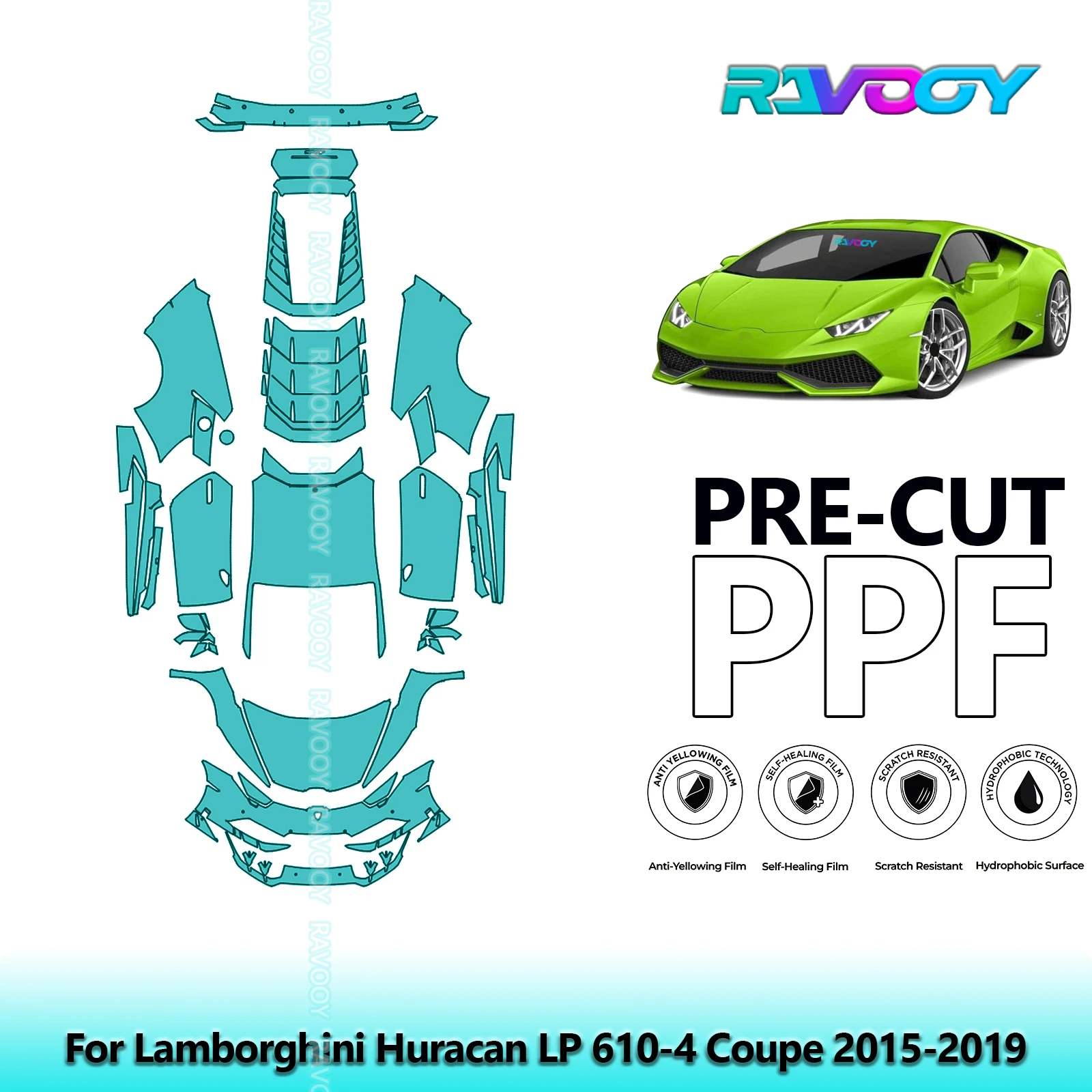 

8,5 мил, полностью вырезанная защитная пленка для автомобиля PPF для Lamborghini Huracan LP 610-4 Coupe 2015-2019