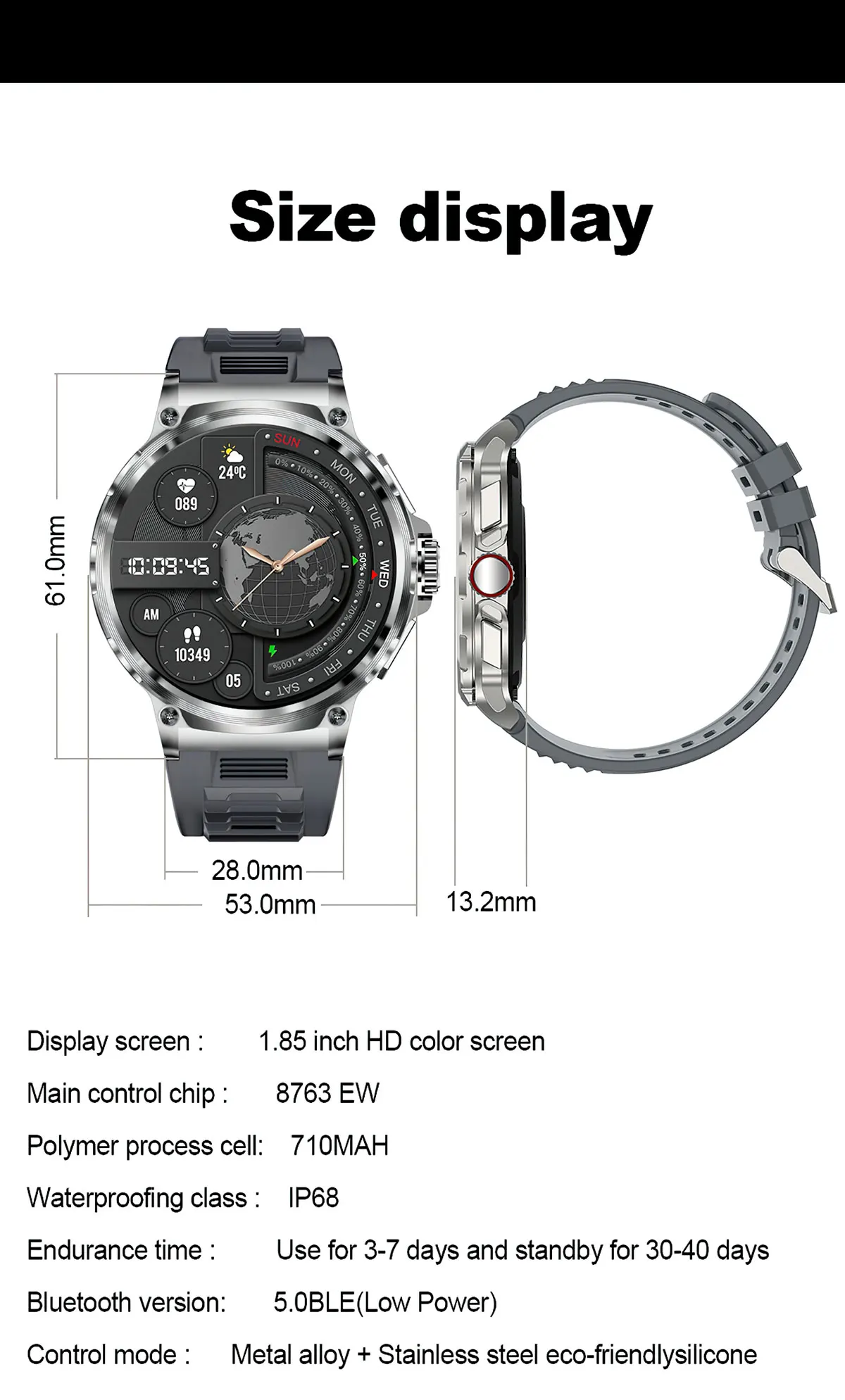 Neue V69 Bluetooth Anruf Smart Uhr Männer 1,85 "HD Bildschirm 710 mAh Multi Sport Modi Herz Rate Monitor smartwatch Für Android IOS – Detail 13