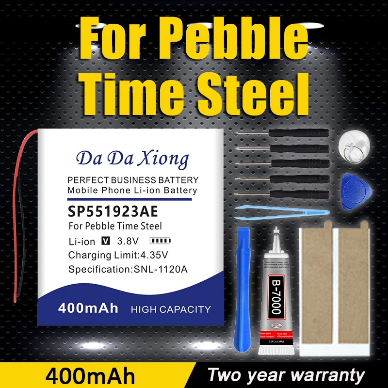 400mAh SP551923AE Battery For Pebble Time Steel Watch Accumulator Replacement Batterie 2-wire