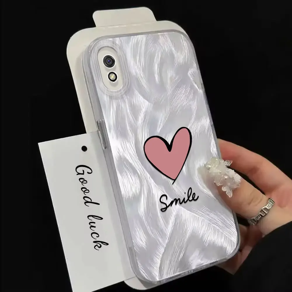 Fashion Love Heart Painting Pattern IMD Case For Xiaomi Redmi 13 12 11 10 Shockproof Laser Feather Yarn Soft Phone Cover Fundas