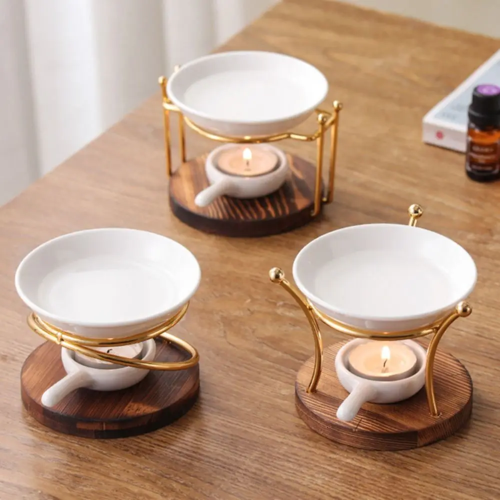 Practical Wooden Base Aromatherapy Stove Metal Ceramics Aromas Diffuser Wax Melt Warmer Home Use
