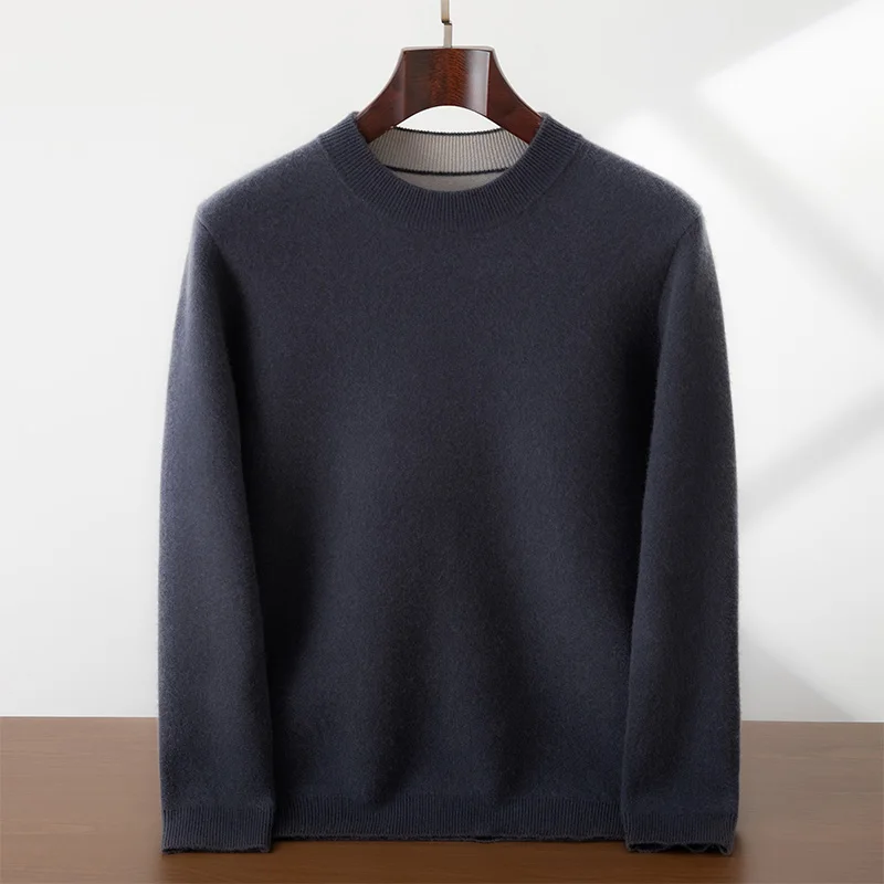 Softcash novo masculino o-pescoço camada de ar pulôver grosso 100% cashmere gola alta camisola de alta qualidade clássico macio quente malhas topos