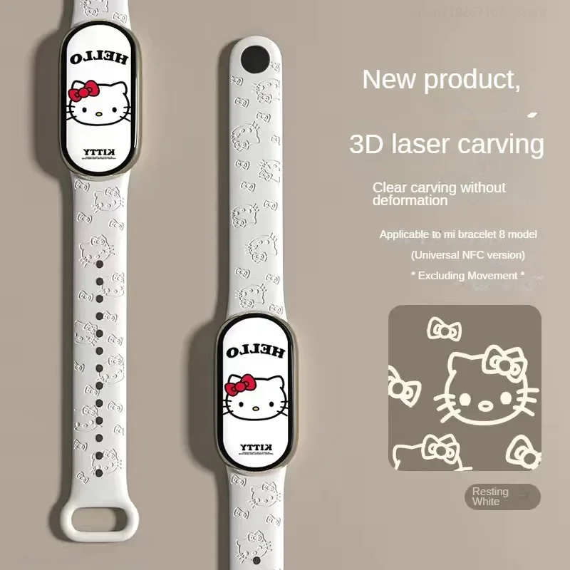 Sanrio Hello Kitty Watch Strap for Xiaomi Mi Band 8 7 6 5 4 3 Wristband Silicone Bracelet Smartwatch Accessories Birthday Gift