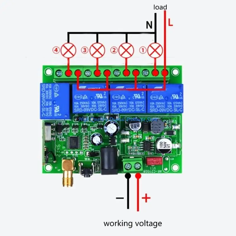 

U2JE 315Mhz 433Mhz 85V-260V Four Channel Module Receiver Wireless Remote Control Switch for DC Motor DIY