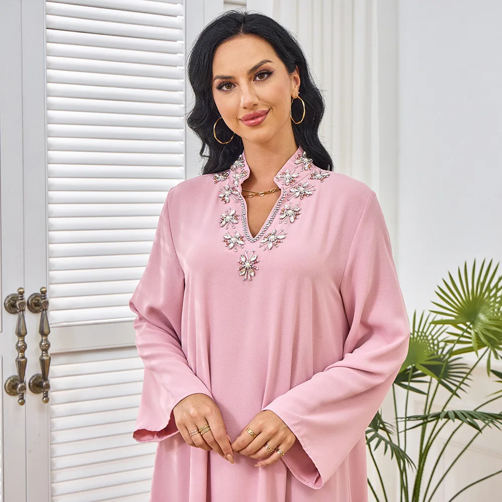 Dubai Muslim Robe Women's Long Dress Summer New Collection Nail Bead Dress Evening Dress Women