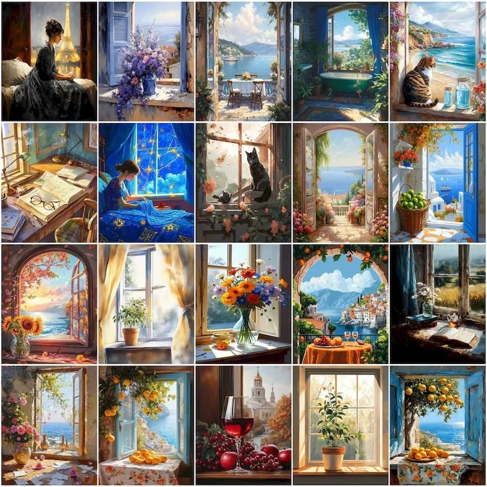 Painting By Numbers View outside the window Paint Pictures By Numbers For Handiwork Paint Kit Art Supplies Arts Crafts