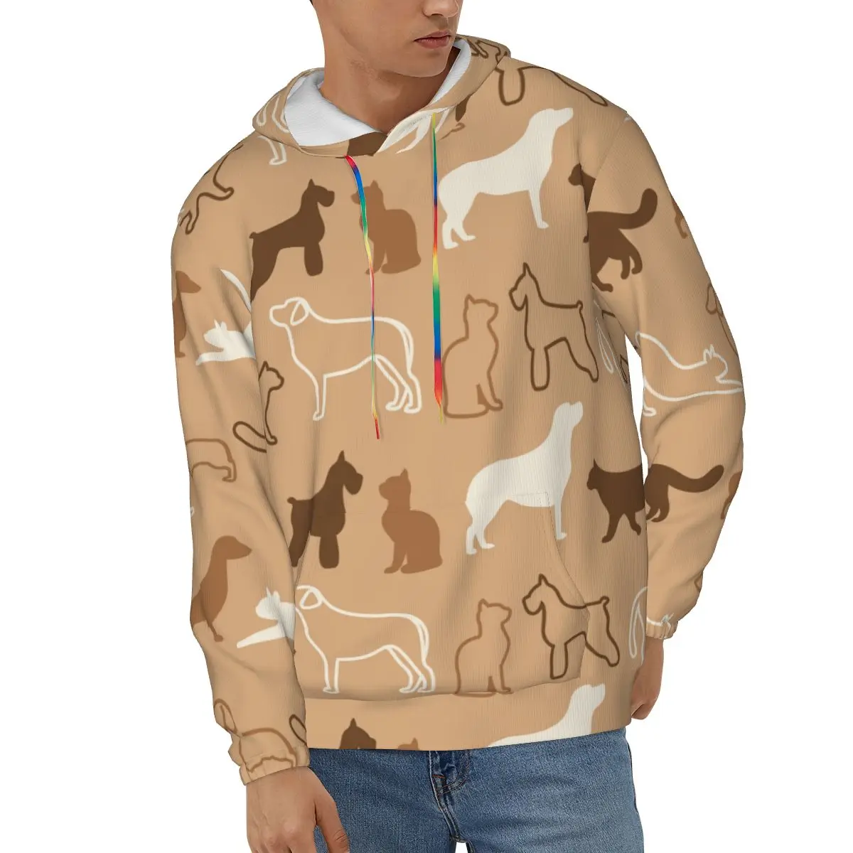 

Funny Cat And Dog Silhouettes Mens Sweatshirt Long Sleeve Autumn Spring Casual Hoodies Top Boy Blouse