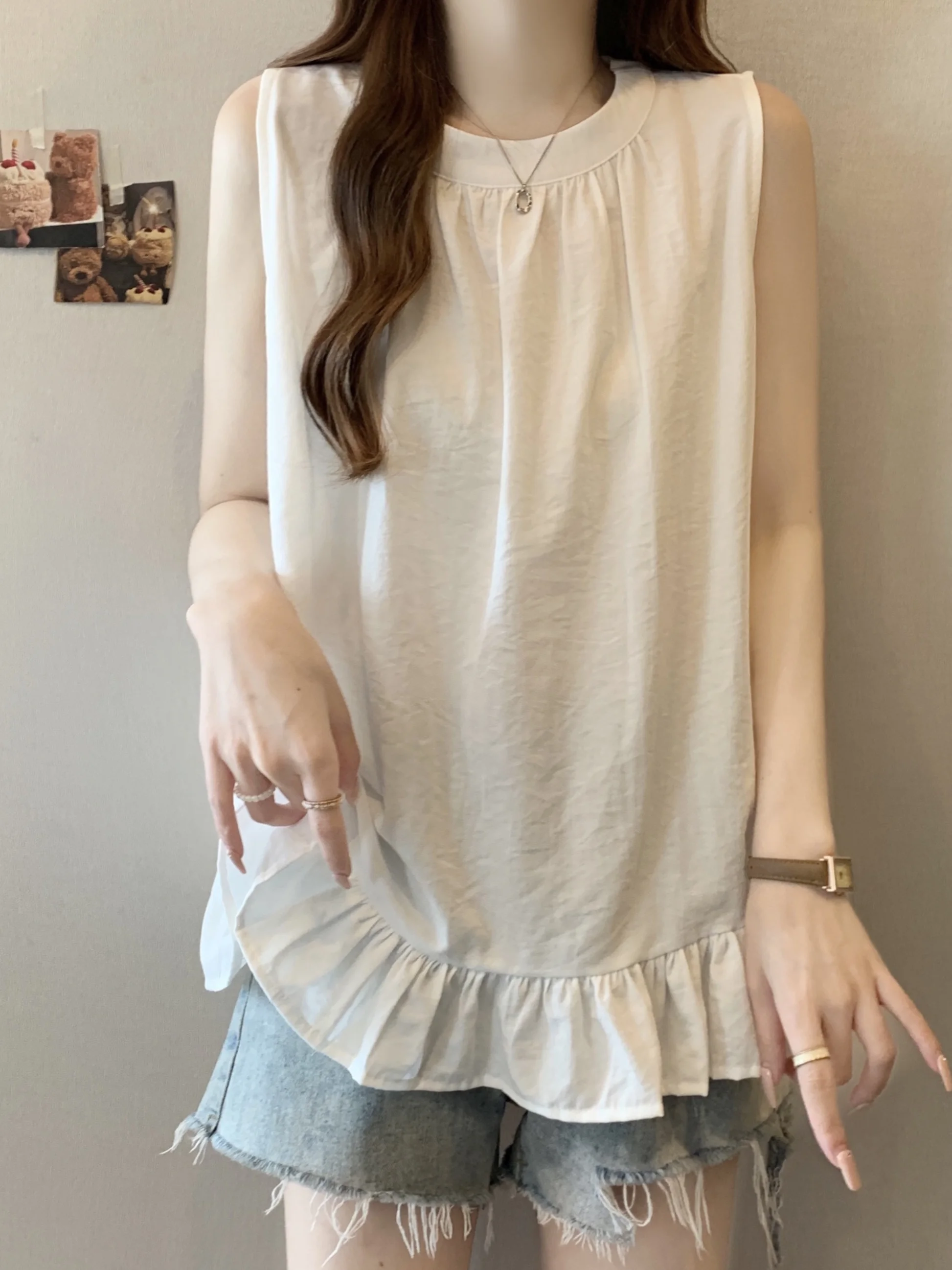 Slimming Sleeveless Shirt Women's Outerwear Summer Large Size Fat MM   Skirt Upper Body Fashionable Little Shirt