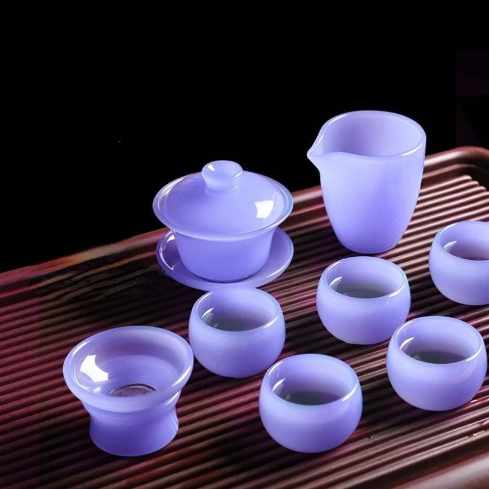 Ancient Glass Jade Porcelain Emperor Purple Tea Cup Tea Tureen Justice Cup Chinese Kung Fu Tea Set High End Tea Maker