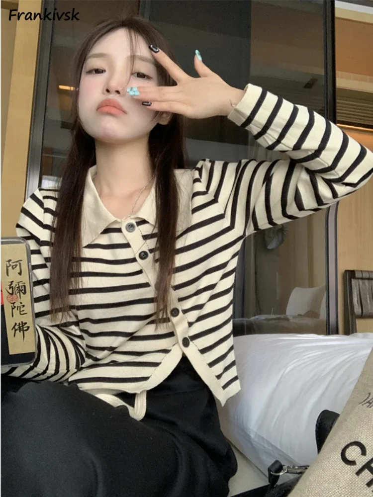 Asymmetrical Sweaters Sweet Women Striped Leisure Cropped Panelled Korean Style Slim S-5XL Students Elegant All-match Fashion