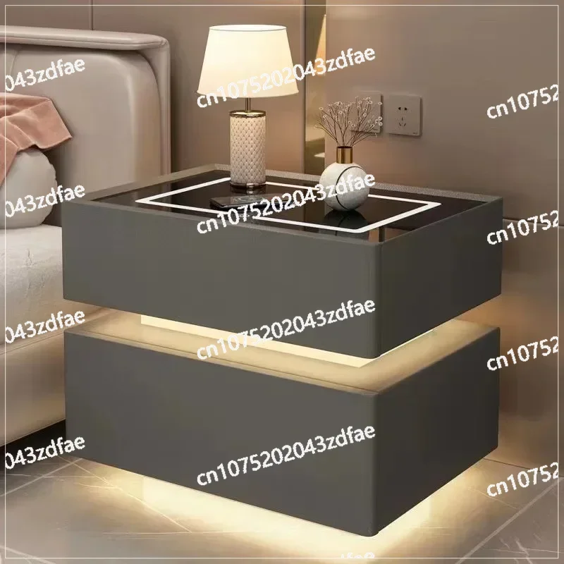 Modern Style Solid Wood Bedside Table with Wireless Charging Smart 2 Drawers Bedroom Nightstands with Lock