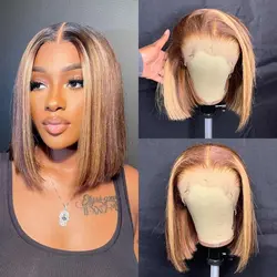 SSH Wear Go Highlight P4/27 Brazilian Remy Hair Short Bob Ombre Human Hair Wigs Blond Wig Straight Bob Wig 13*4 Lace Front Wigs