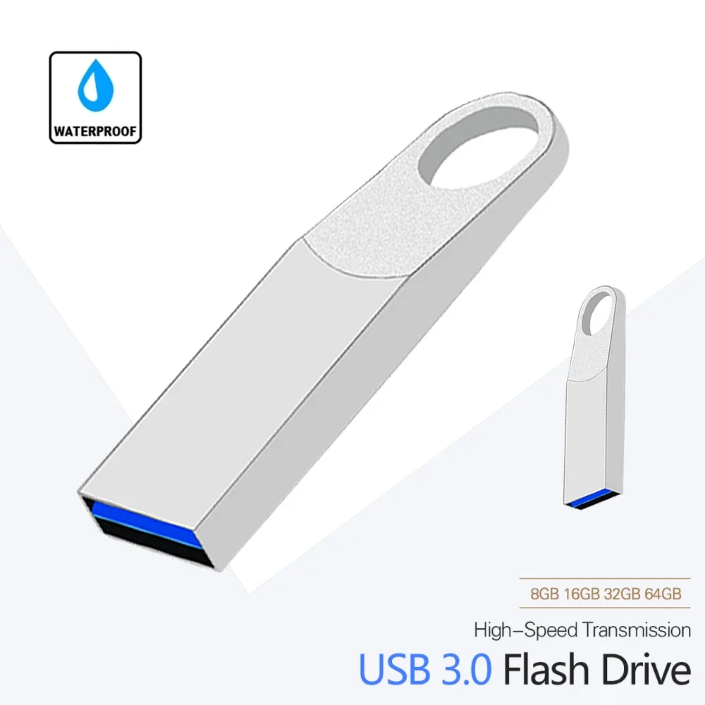 Clé USB en métal avec capacité réelle, clé USB argentée, clé USB, disque U de stockage, cadeau d'affaires créatif, 16 Go, 32 Go, 64 Go