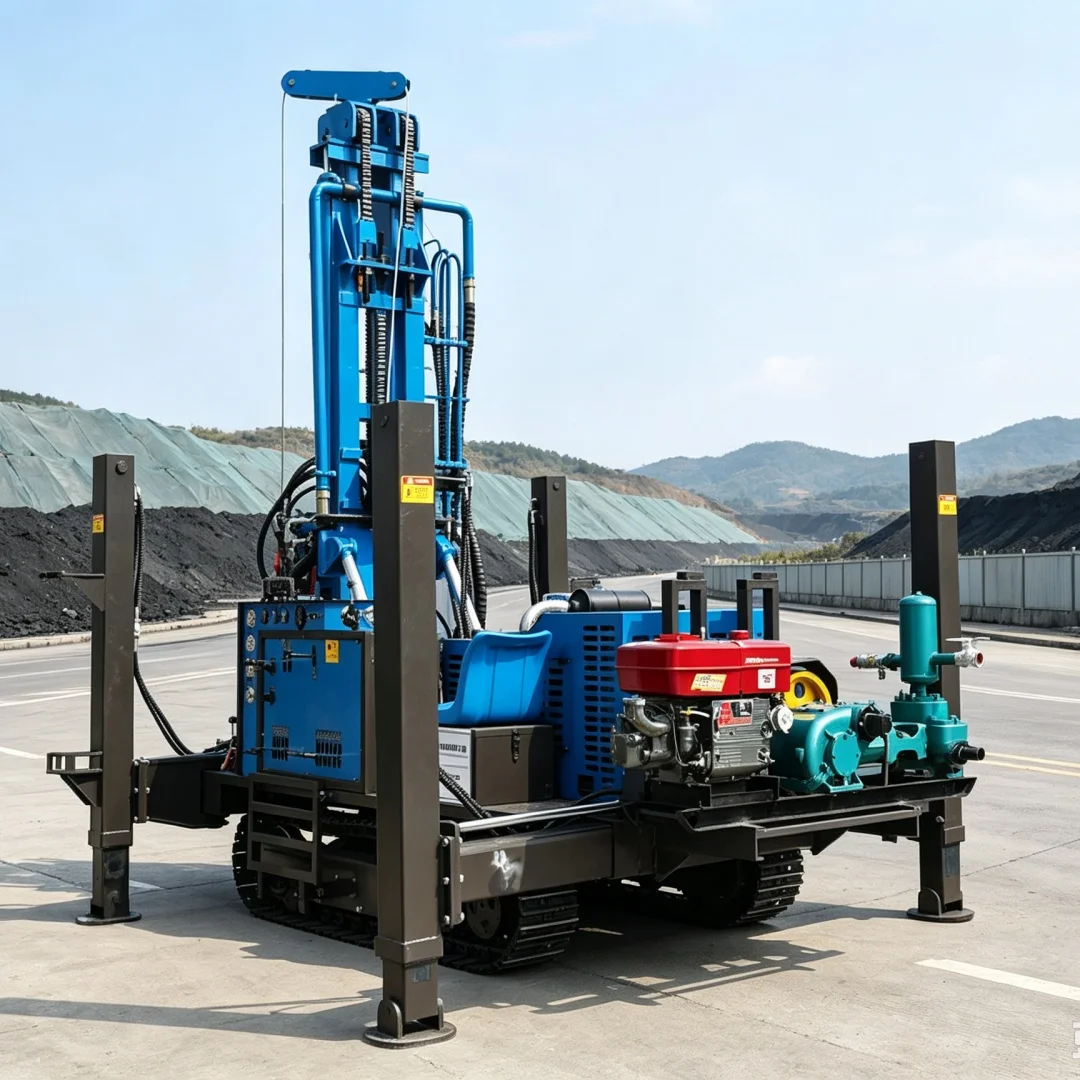 Customized 300m Crawler Pneumatic Water Well Drill Rig, High‑power Power Unit, Complete Rock Deep Well Drilling Equipment