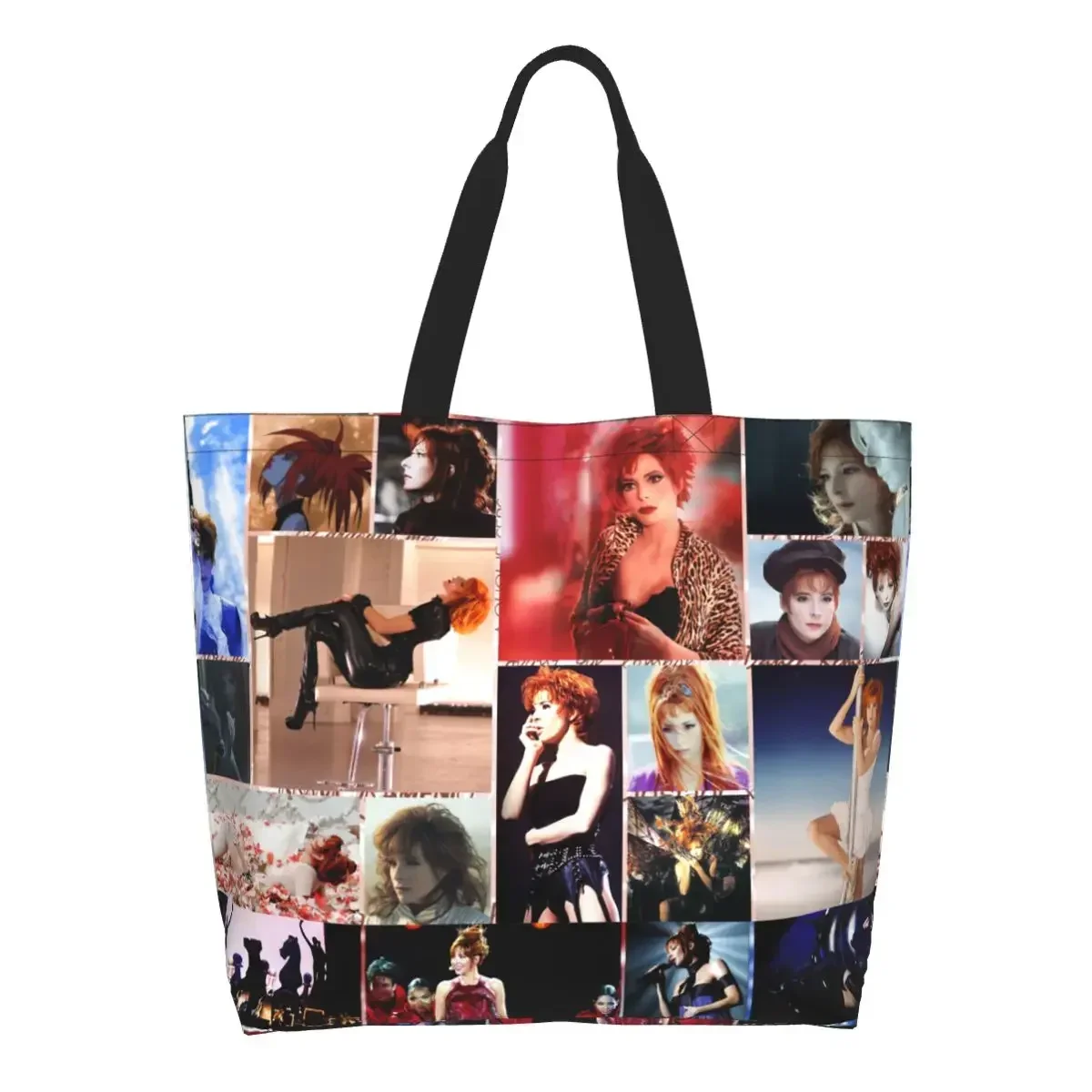 

Beautiful Mylene Farmer Collage Grocery Shopping Bags Print Canvas Shopper Tote Shoulder Bags Large Capacity Washable Handbag