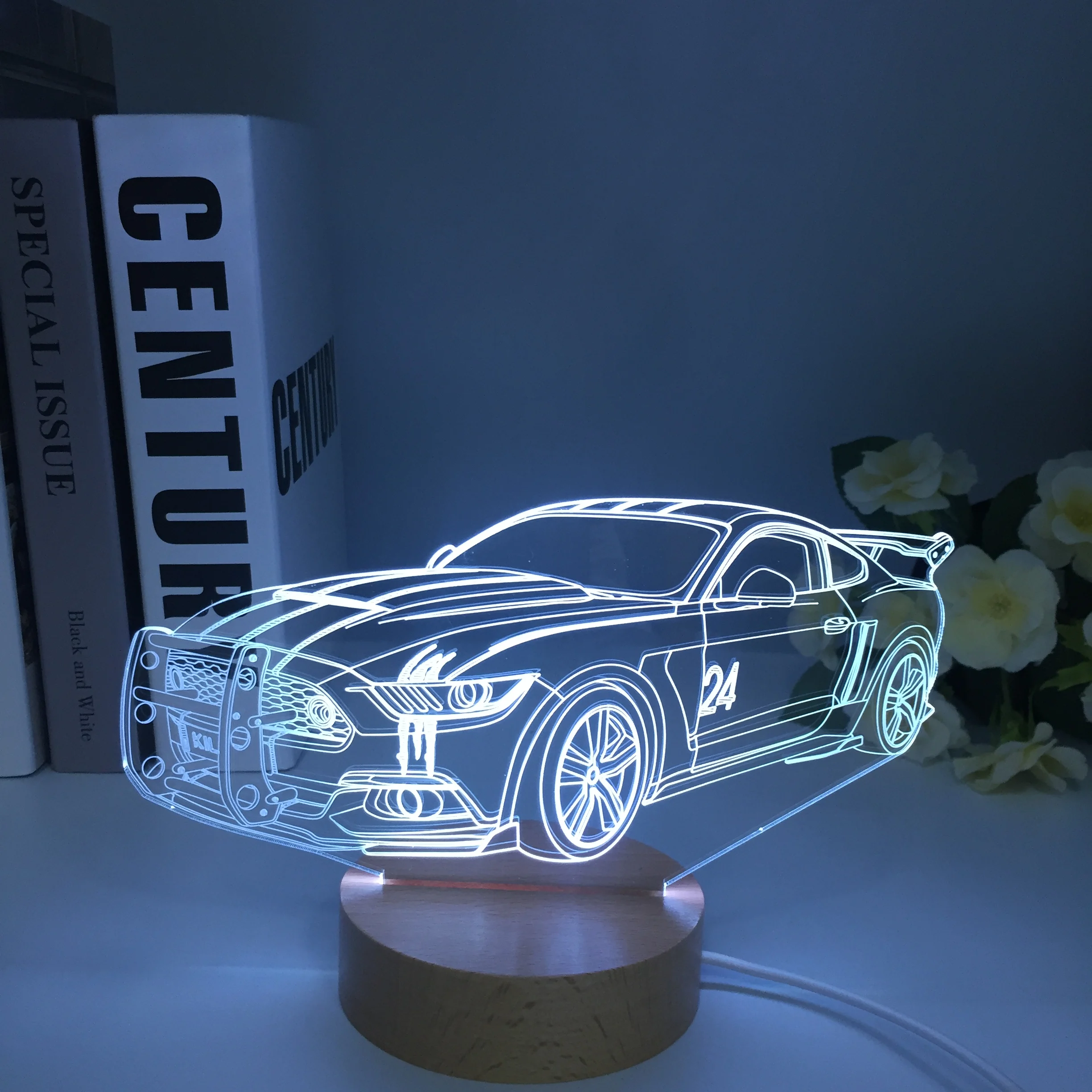 Luminous 3D Nightlight Visual Illusion LED 7 Colors Wooden Light Flashing Back to the Future Levitation Vehicle Car Model Toys