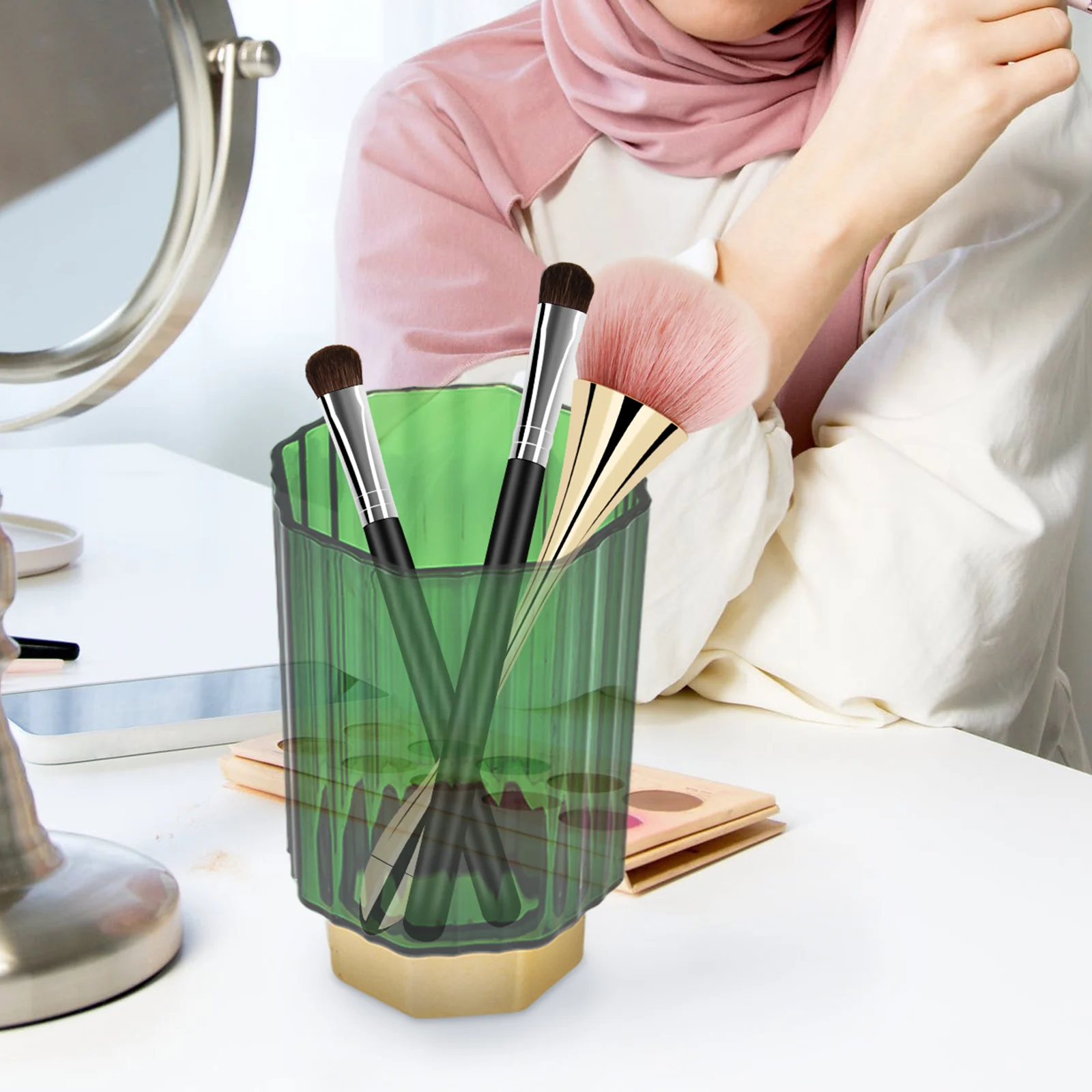 

Makeup Brush Storage Container Transparent Plastic Desk Organizer Pen Holder Home Decor Household Pencil Organizer