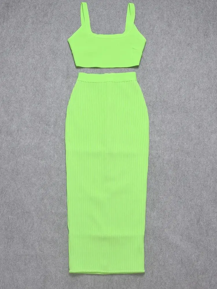 เซ็กซี่Bodycon Mini CamisยาวSlim Partyชุดกระโปรงแฟชั่นถักสีเขียวผ้าพันคอชุดสปาเก็ตตี้Bustier Evening