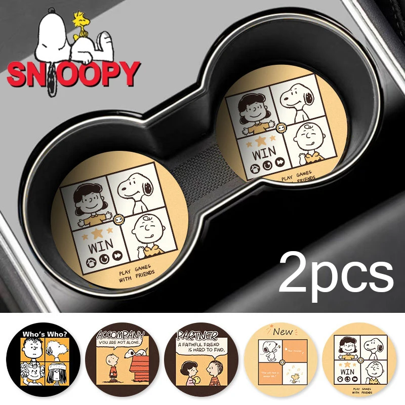 2pcs Snoopy Car Coaster Water Cup Slot Non-Slip Mat Bottle Pad Cartoon Universal Cup Holder Auto Decor Interior Accessories Gift