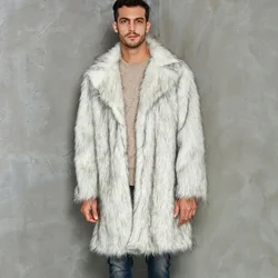 Men's Coat Warm Faux Fur Loose Autumn Winter Brown Long Coats Turn Down Collar Sleeve Men High Waist Maxi Elegant 2023 Jacket