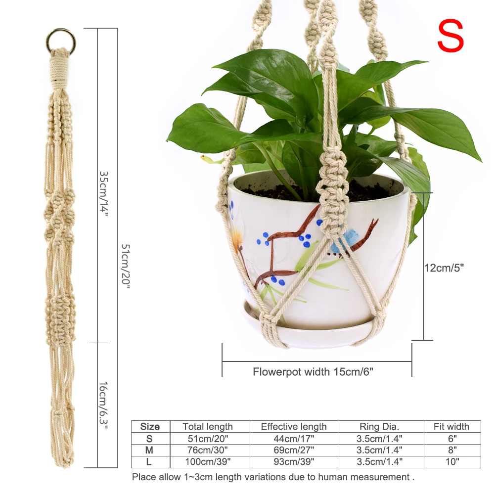 Wisząca roślinka wieszak na żelazny pierścień ręcznie robiony makrama bawełniana 51/76cm kosz na doniczka kwiatowy wystrój ściana ogrodu dziedzińca