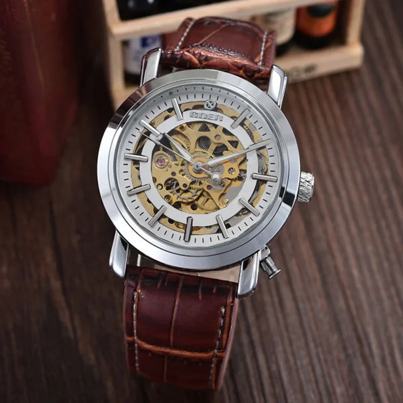 Relogio Masculino Men Automatic Mechanical Watches Fashion Luxury Gold Movement Skeleton Watches Men Wristwatches Flip Cover