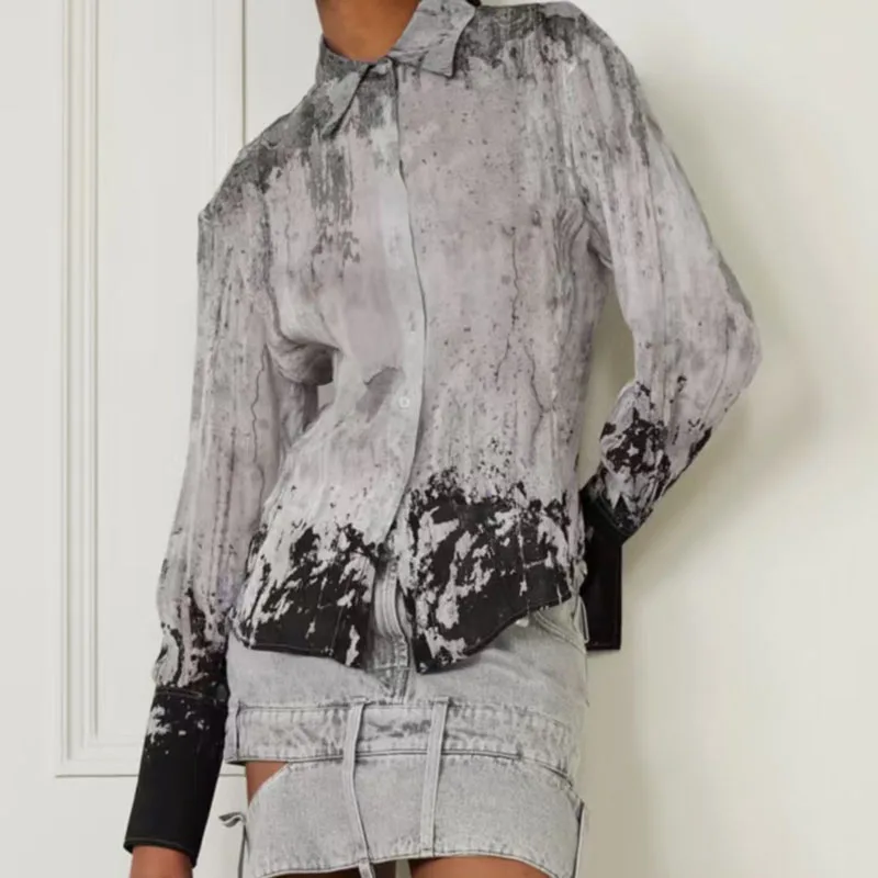 

Spring 2026 New Collection - Ink Blending Woman's Blouses - Design-Inspired Reflective Long-Sleeved Blouses