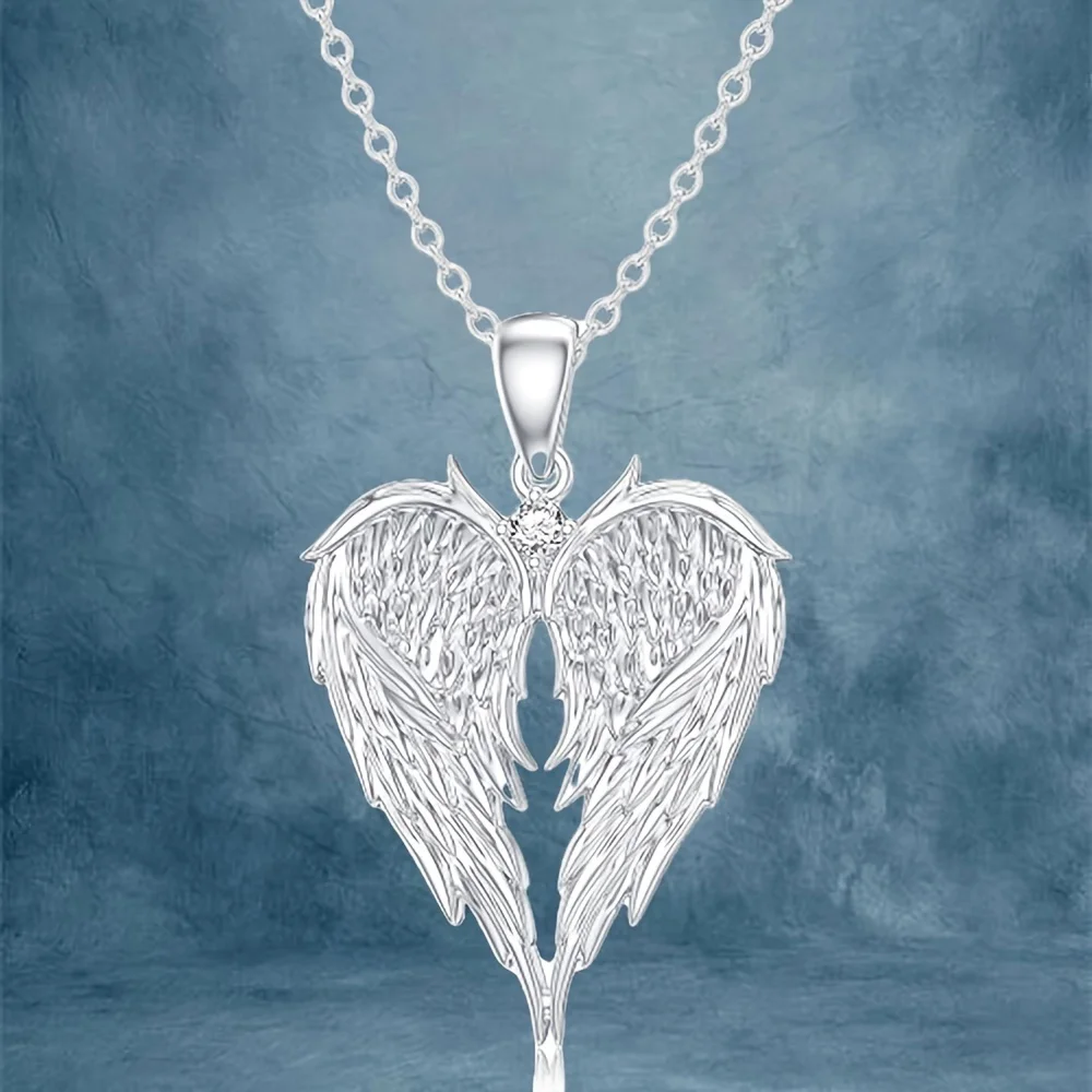 Elegant Angel Wing Heart Shaped Pendant Necklace, Exquisite Fashionable Elegant Versatile Banquet Party Daily Wear Jewelry Gift