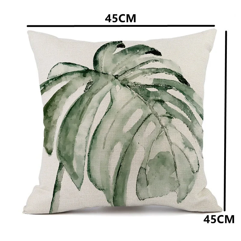수채화 잉크 그림 던져 베개 커버 45x45cm 미니멀리스트 현대 열대 식물 쿠션 커버 침대 소파 소파 JAF094