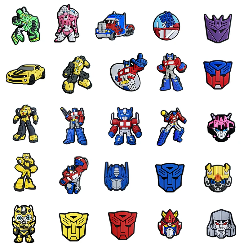 

25 шт. автомобили, роботы, игрушки, обувь для мальчиков, подвески, сабо, украшения, аксессуары для обуви из ПВХ, пряжка, подвески для садовой обуви для вечеринки